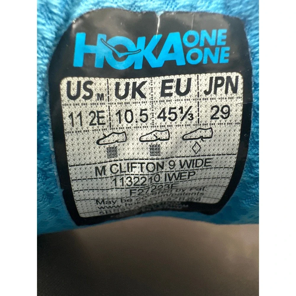 Hoka One One Clifton 9 Wide Mens 11 2E Blue White‎ Running Shoes 1132210 IWEP